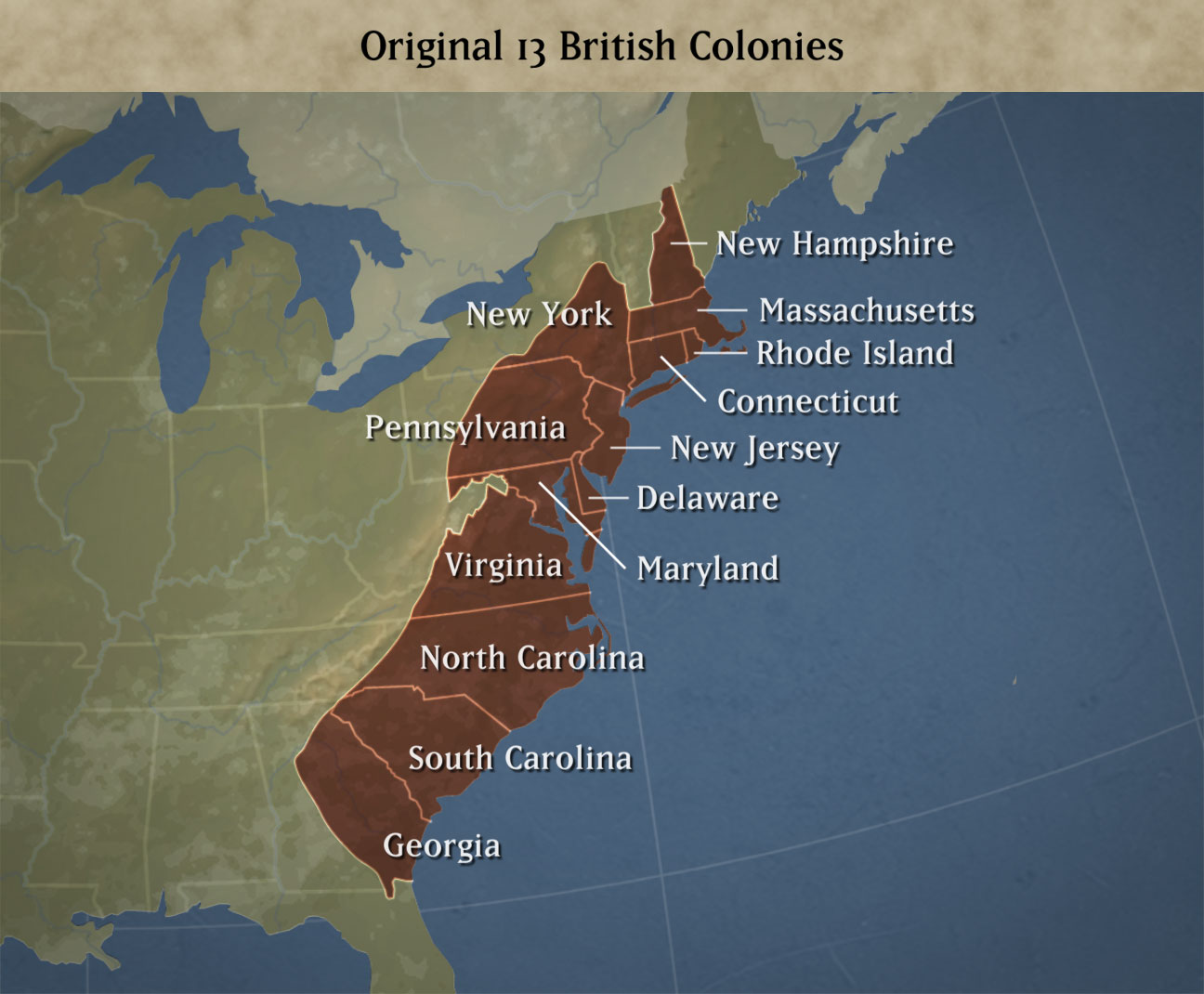 What Are The Original 13 Colonies On A Map