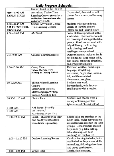 Daily schedule