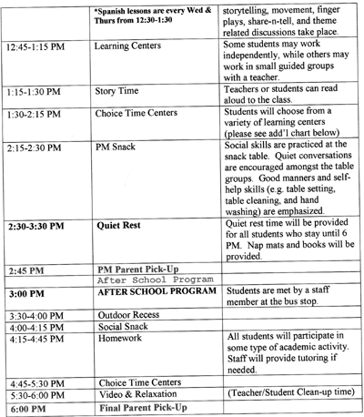 daily schedule page two