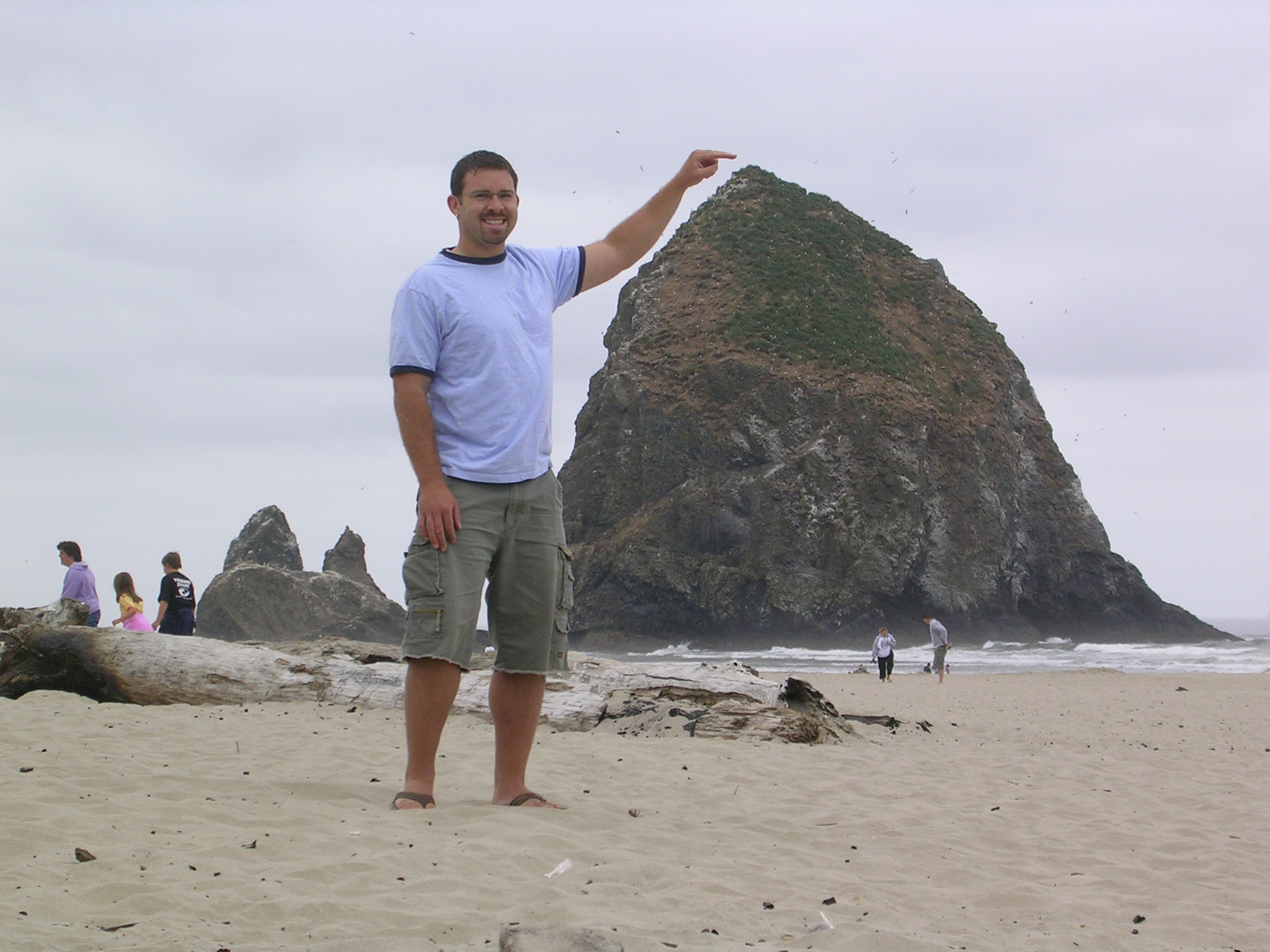 Andy touching Haystack Rock