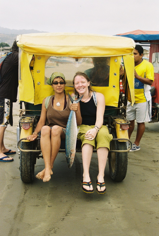 Madeline and Amanda on motor taxi