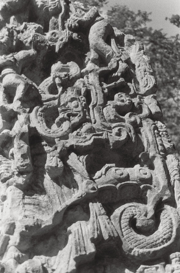 Intricate stone carvings at Coban, Honduras