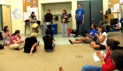 Playing drums during Happy Hedgehog lesson.