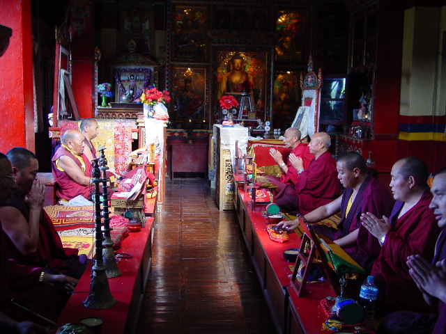 The seniorr monks have a separate room in which to pray, we were invited to observe